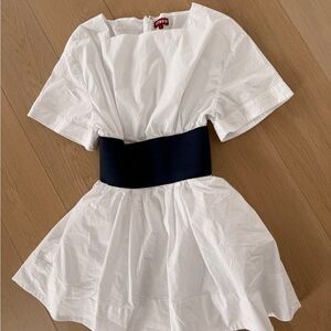 STAUD White Dress with Black Belt